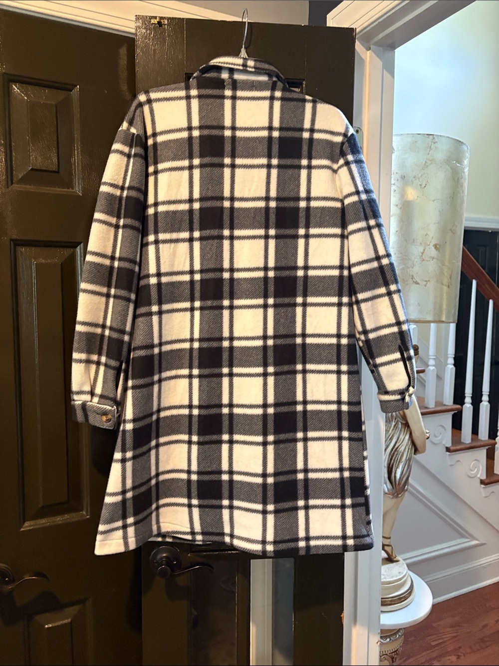 Plaid Button-Front Shacket Coat - Black & White - Picture 5 of 8